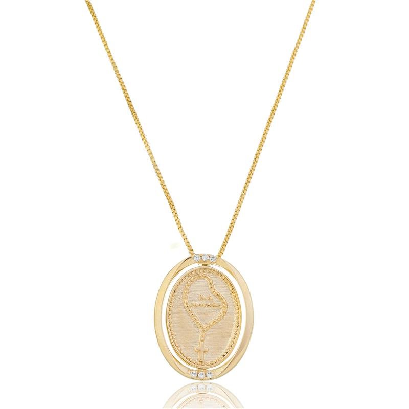 COLAR MEDALHA NOSSA SENHORA APARECIDA DUAS FACES BANHADO A OURO 18K