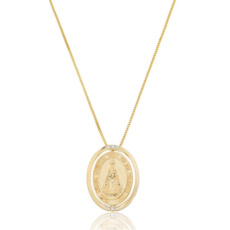 COLAR MEDALHA NOSSA SENHORA APARECIDA DUAS FACES BANHADO A OURO 18K