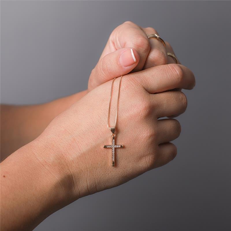 COLAR PINGENTE CRUZ CRAVEJADO BANHADO A OURO 18K