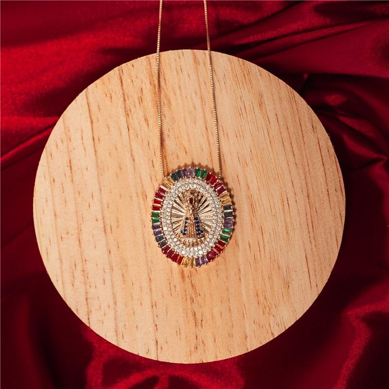 COLAR NOSSA SENHORA APARECIDA ZIRCÔNIA COLORIDA BANHADO A OURO 18K