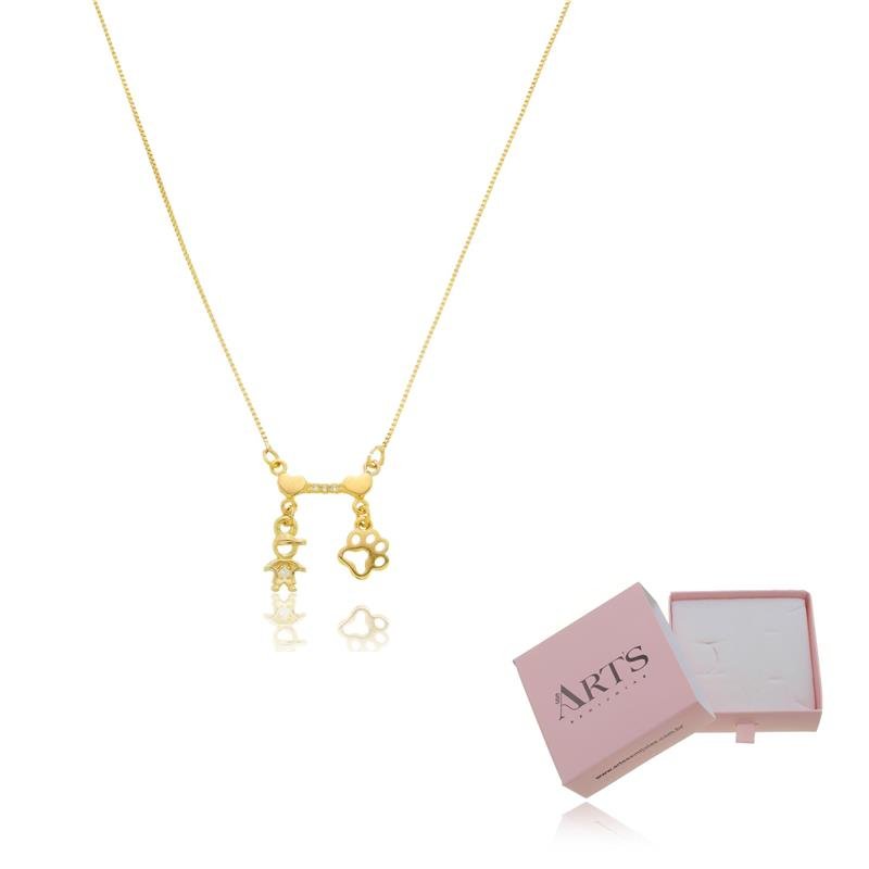 COLAR UM FILHOS E UM PET BANHADO A OURO 18K