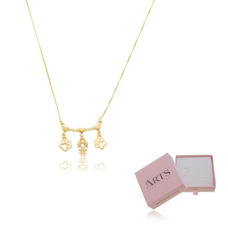COLAR TRES FILHOS COM PETS BANHADO A OURO 18K