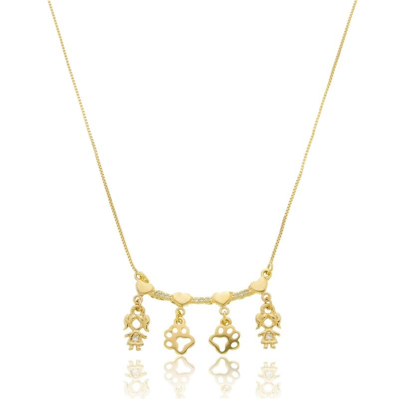 COLAR QUATRO FILHOS COM PETS BANHADO A OURO