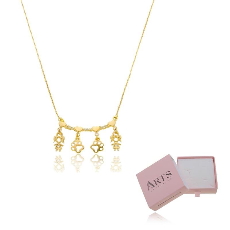 COLAR QUATRO FILHOS COM PETS BANHADO A OURO 18K