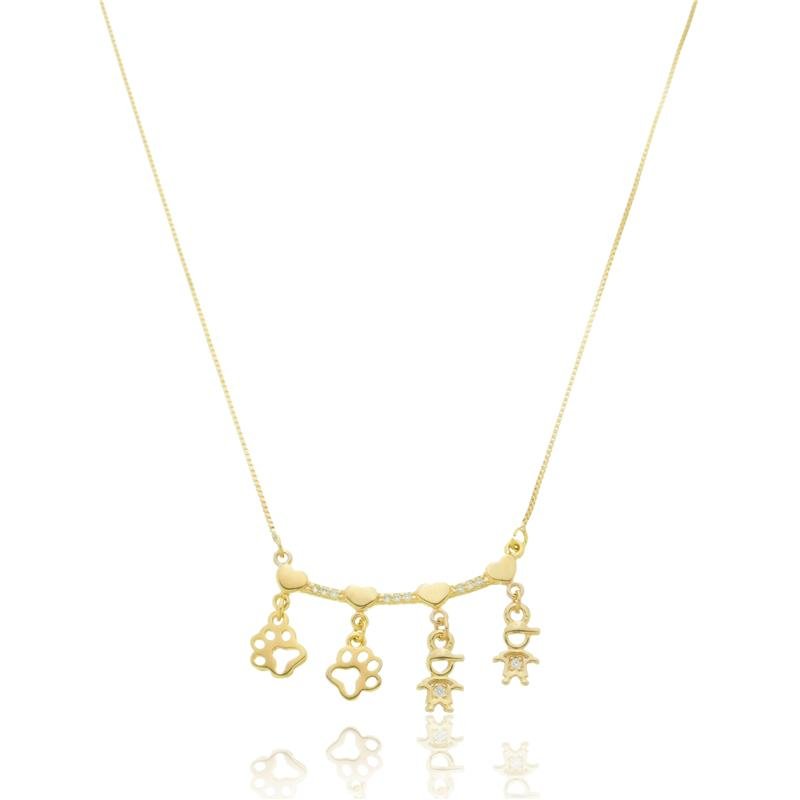 COLAR QUATRO FILHOS COM PETS BANHADO A OURO