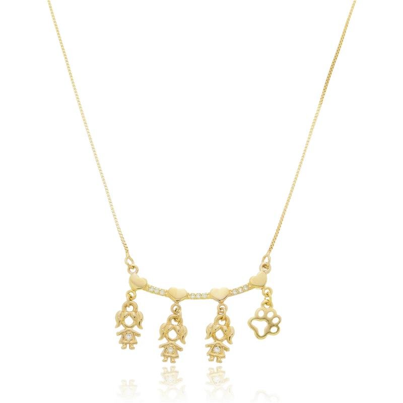 COLAR QUATRO FILHOS COM PETS BANHADO A OURO