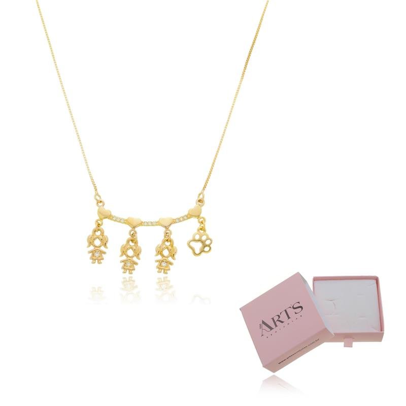 COLAR QUATRO FILHOS COM PETS BANHADO A OURO 18K