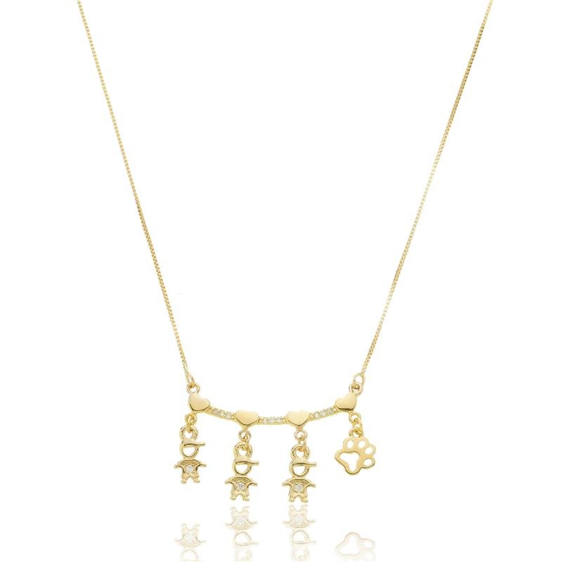 COLAR QUATRO FILHOS COM PETS BANHADO A OURO