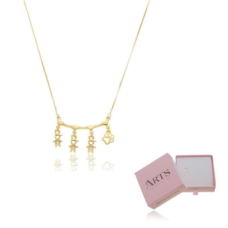 COLAR QUATRO FILHOS COM PETS BANHADO A OURO 18K