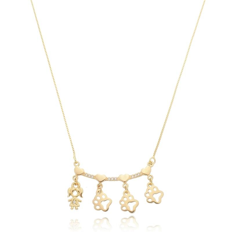 COLAR QUATRO FILHOS COM PETS BANHADO A OURO