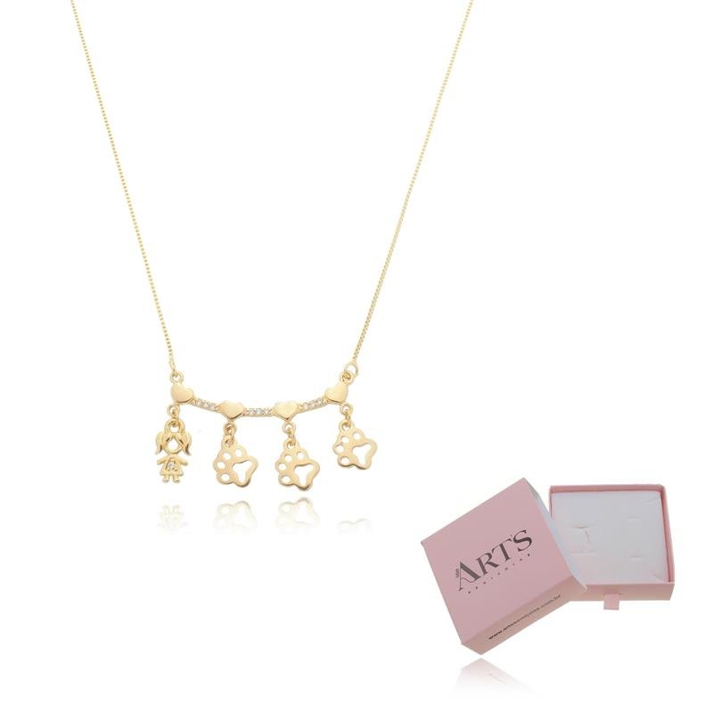 COLAR QUATRO FILHOS COM PETS BANHADO A OURO 18K