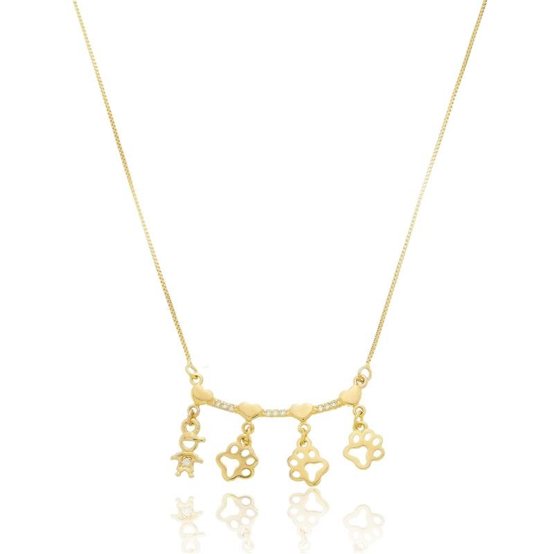 COLAR QUATRO FILHOS COM PETS BANHADO A OURO