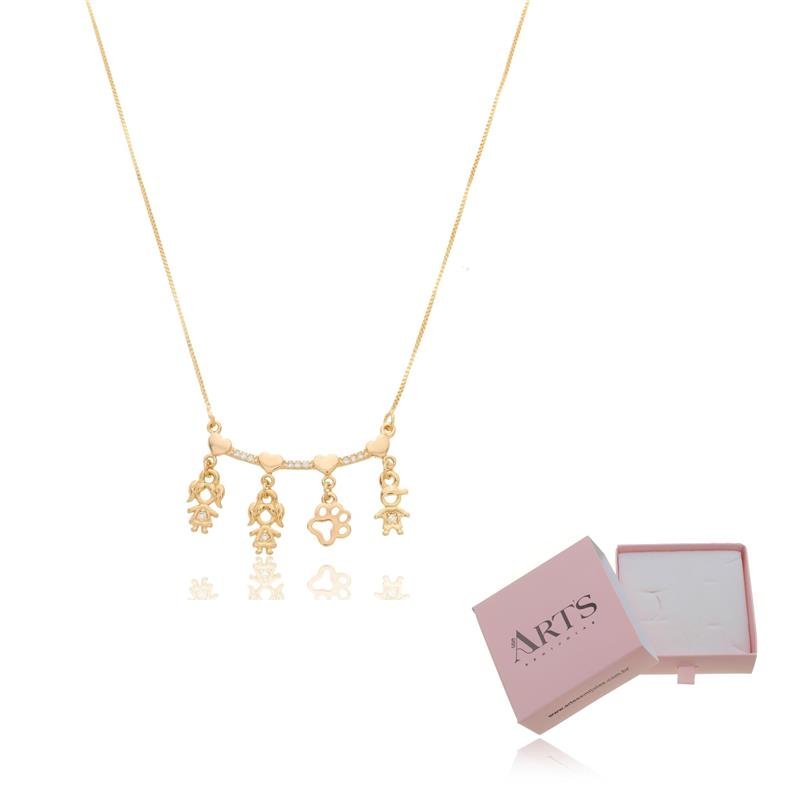 COLAR QUATRO FILHOS COM PETS BANHADO A OURO 18K