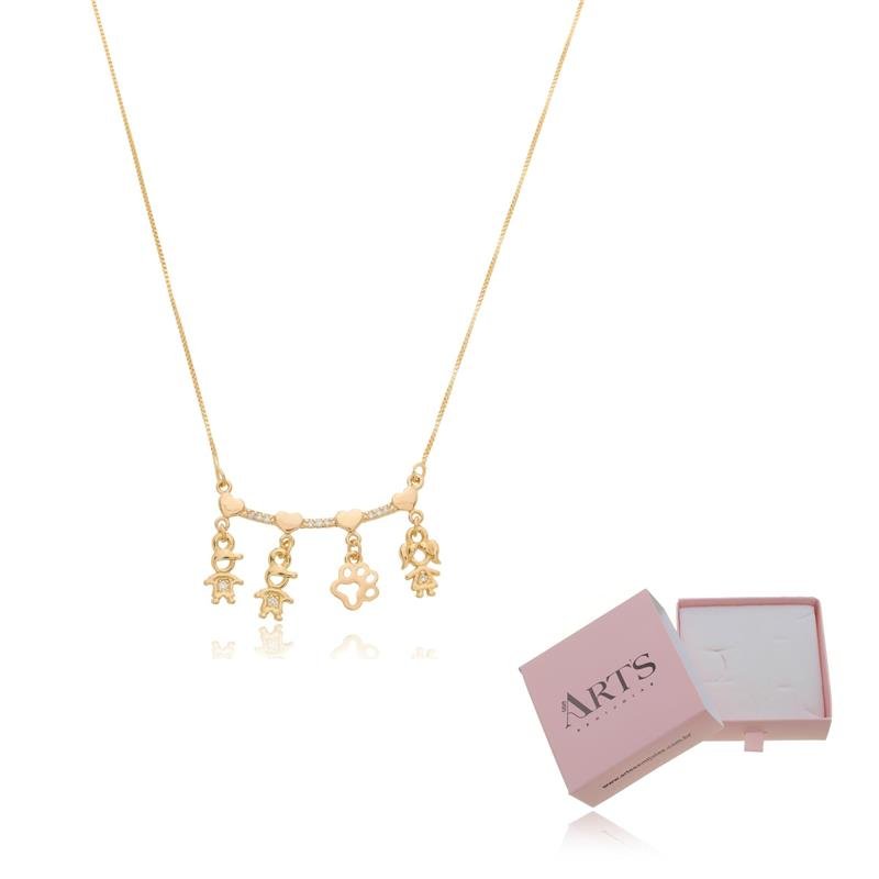 COLAR QUATRO FILHOS COM PETS BANHADO A OURO 18K