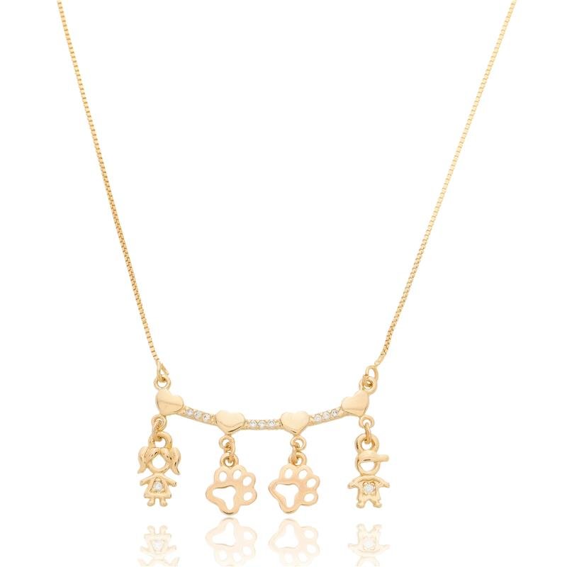 COLAR QUATRO FILHOS COM PETS BANHADO A OURO