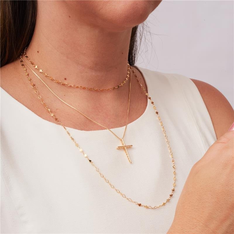 COLAR LARISSA CHAPA ELO LONGO BANHADO A OURO 18K