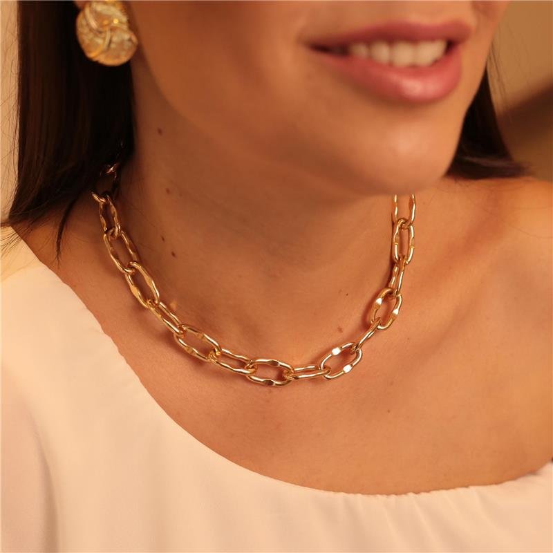 COLAR ROBERTA ELOS OVAIS GRANDE BANHADO A OURO 18K