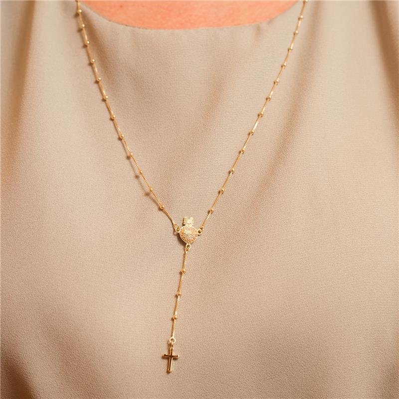 TERÇO SAGRADO CORAÇÃO DE JESUS BANHADO A 18K