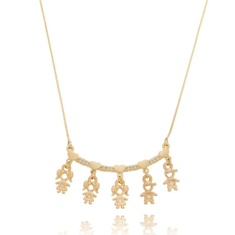 COLAR CINCO FILHOS PINGENTE PERSONALIZADO BANHADO A OURO 18K