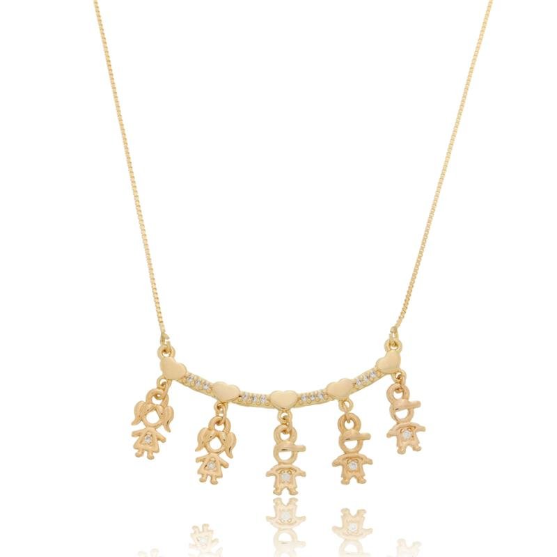 COLAR CINCO FILHOS PINGENTE PERSONALIZADO BANHADO A OURO 18K