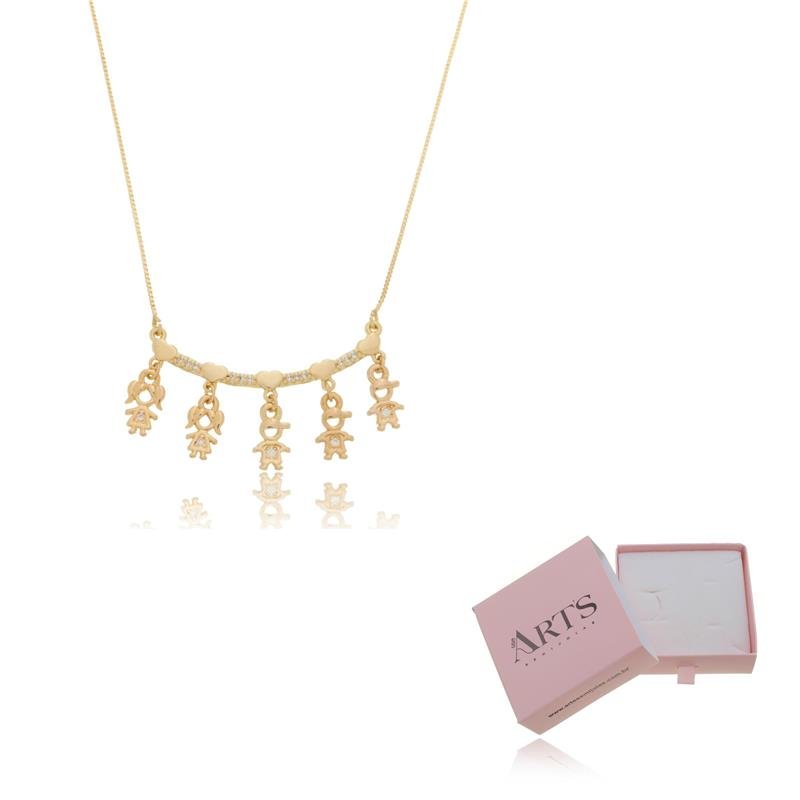 COLAR CINCO FILHOS PINGENTE PERSONALIZADO BANHADO A OURO 18K