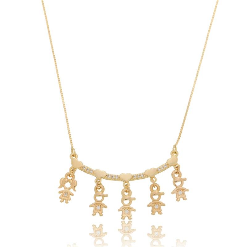 COLAR CINCO FILHOS PINGENTE PERSONALIZADO BANHADO A OURO 18K