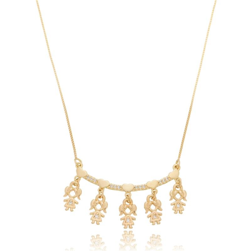COLAR CINCO FILHOS PINGENTE PERSONALIZADO BANHADO A OURO 18K