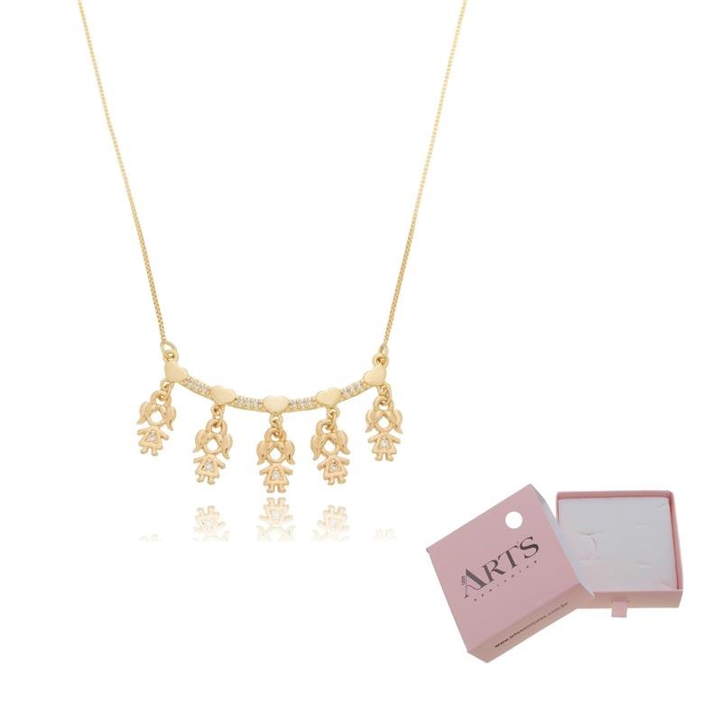 COLAR CINCO FILHOS PINGENTE PERSONALIZADO BANHADO A OURO 18K