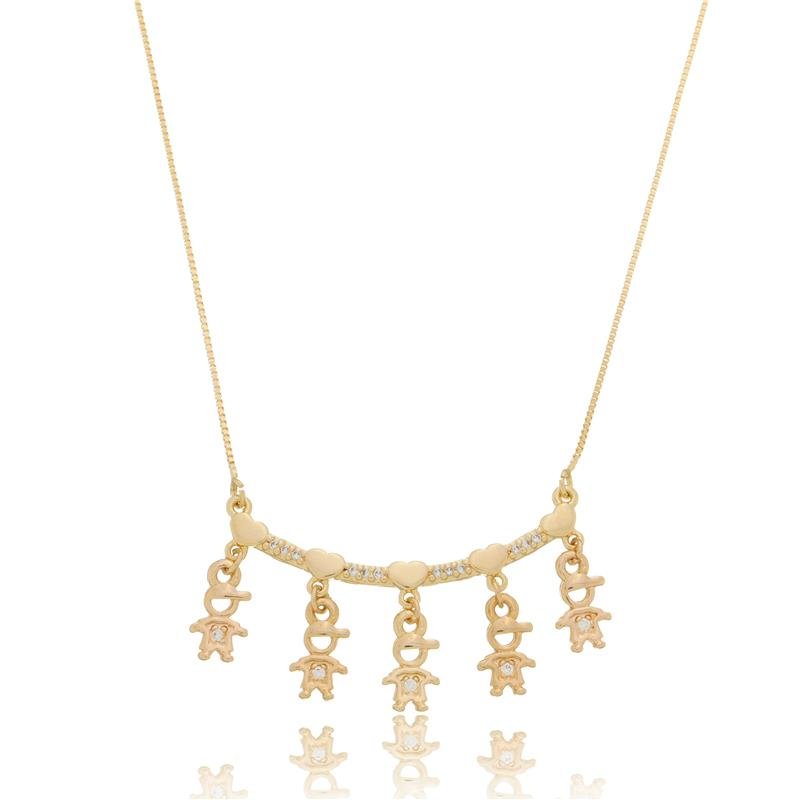 COLAR CINCO FILHOS PINGENTE PERSONALIZADO BANHADO A OURO 18K