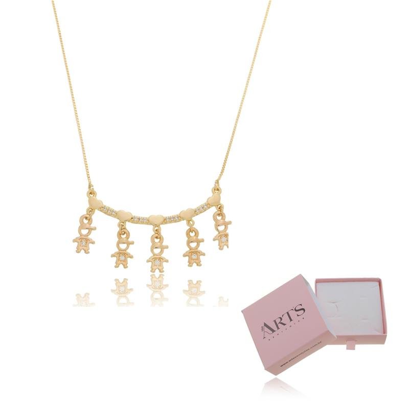 COLAR CINCO FILHOS PINGENTE PERSONALIZADO BANHADO A OURO 18K