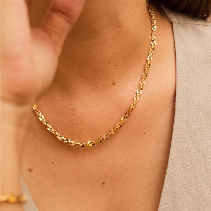 COLAR MARCELA CHOKER ELOS MINI QUADRADOS BANHADO A OURO 18K