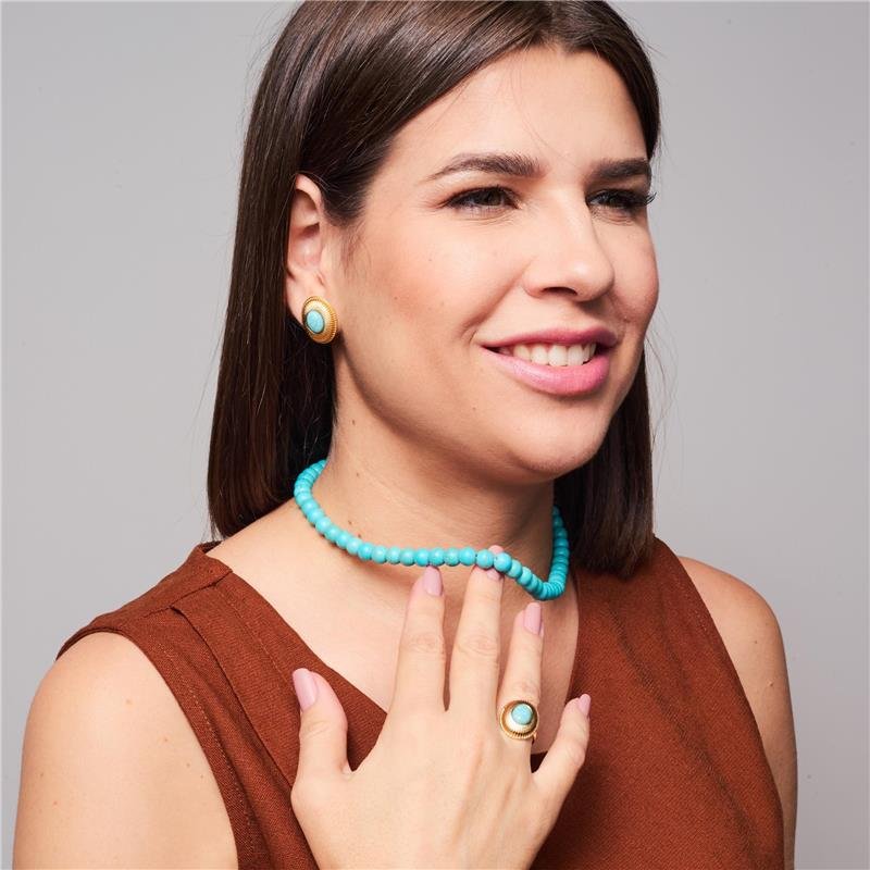 COLAR INGRID PEDRA NATURAL AZUL TURQUESA BANHADO A OURO 18K