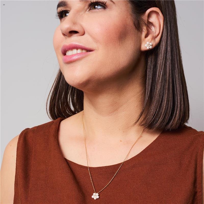 COLAR RAFAELA FLOR COM PÉROLAS E PONTO DE LUZ ZIRCÔNIA BANHADO A OURO 18K