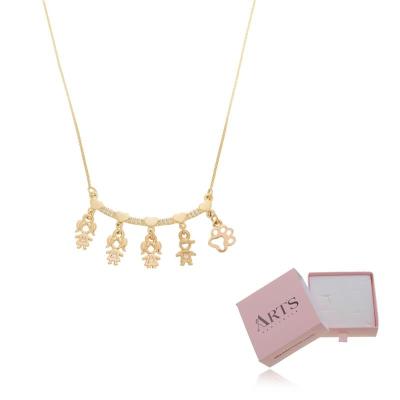 COLAR CINCO FILHOS E PETS BANHADO A OURO 18K