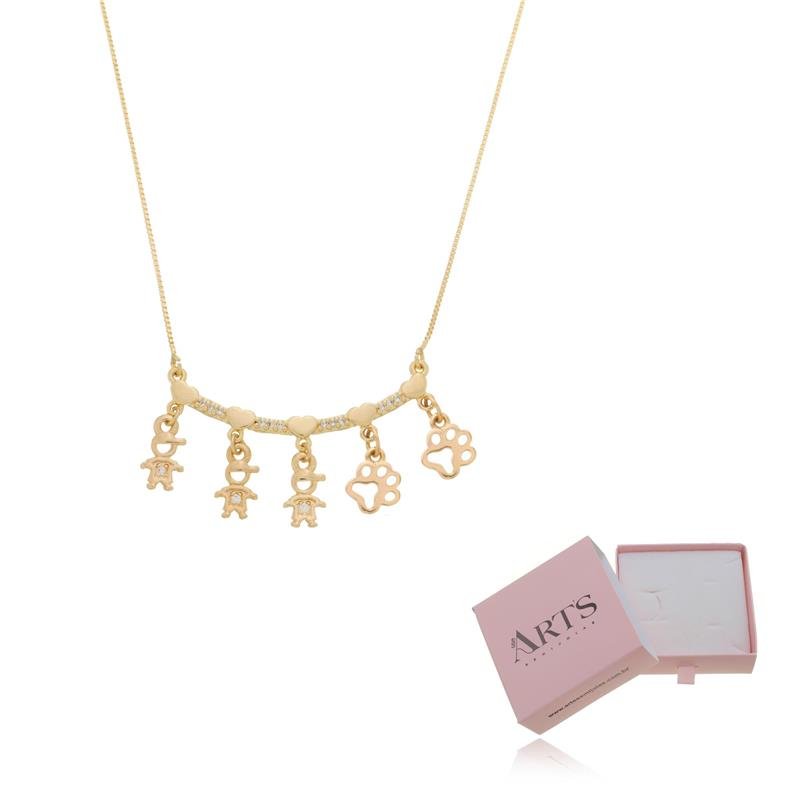 COLAR CINCO FILHOS E PETS BANHADO A OURO 18K