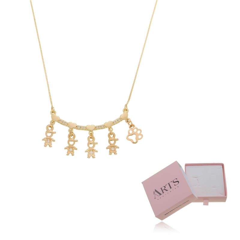 COLAR CINCO FILHOS E PETS BANHADO A OURO 18K