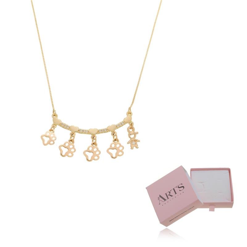 COLAR CINCO FILHOS E PETS BANHADO A OURO 18K
