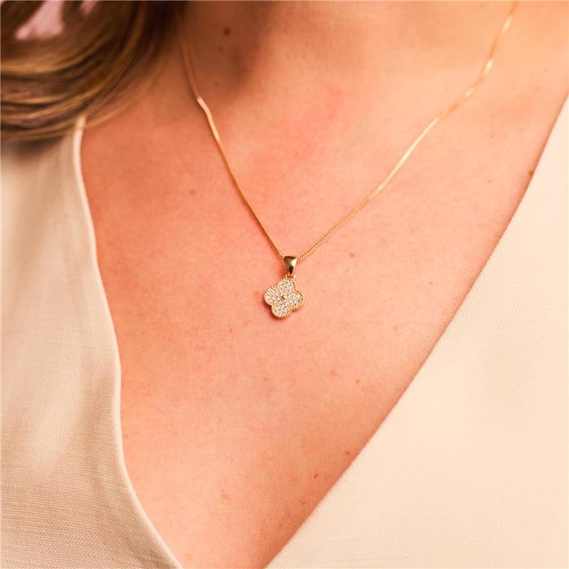 COLAR PINGENTE TREVO CRAVEJADO BANHADO A OURO 18K