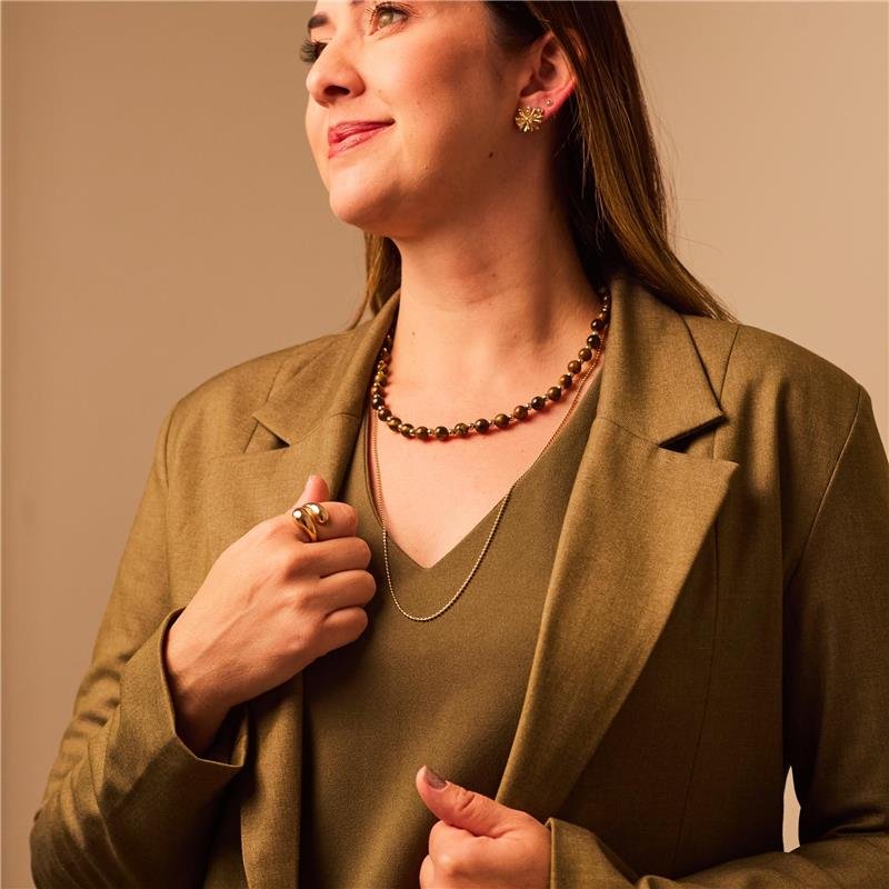 COLAR TATIANE OLHO DE TIGRE 8MM COM ENTREMEIOS BANHADO A OURO 18K