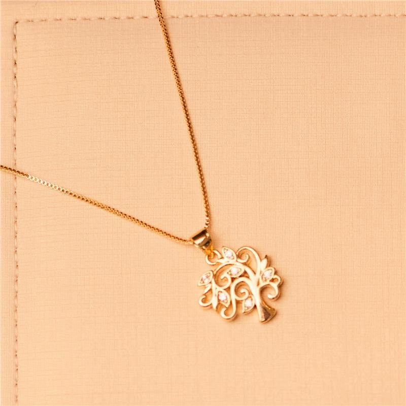 COLAR PINGENTE ARVORE DA VIDA CRAVEJADA ZIRCÔNIA BANHADO A OURO