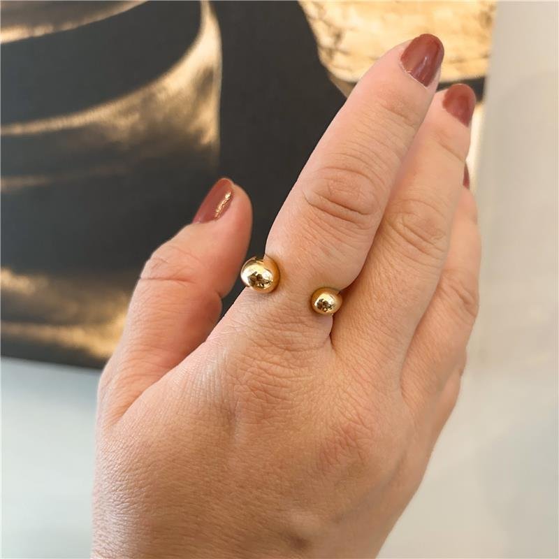 ANEL CLEO AJUSTÁVEL ESFERAS BANHADO A OURO 18K