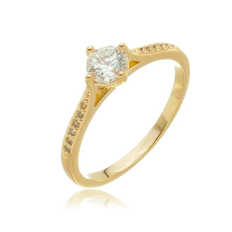 ANEL SOLITÁRIO CRAVEJADO ZIRCÔNIA BANHADO A OURO 18K