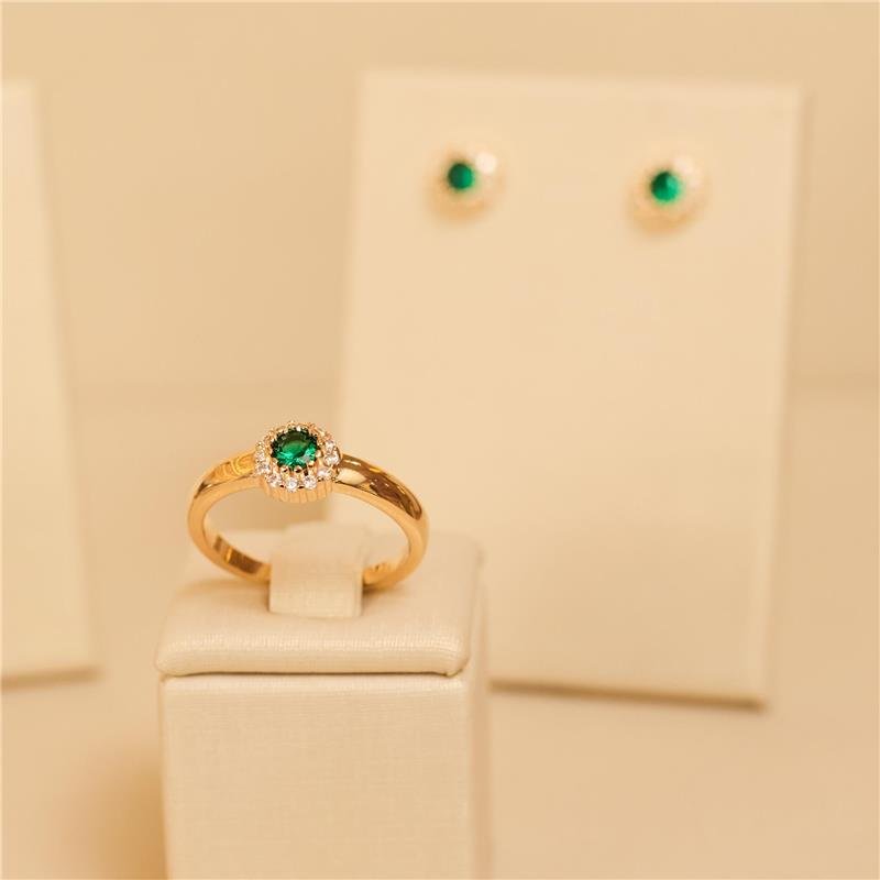ANEL PEDRA VERDE CRAVEJADO ZIRCÔNIA BANHADO A OURO 18K