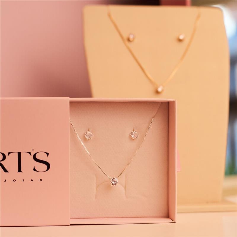  CONJUNTO PONTO DE LUZ EM BANHADA A OURO 18K