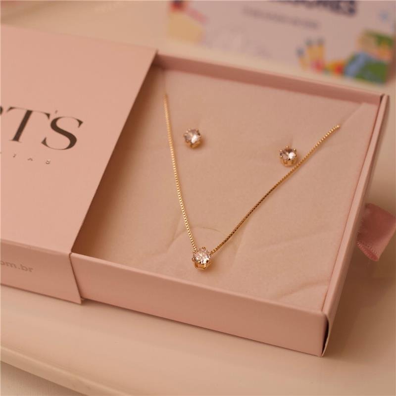  CONJUNTO PONTO DE LUZ EM BANHADA A OURO 18K