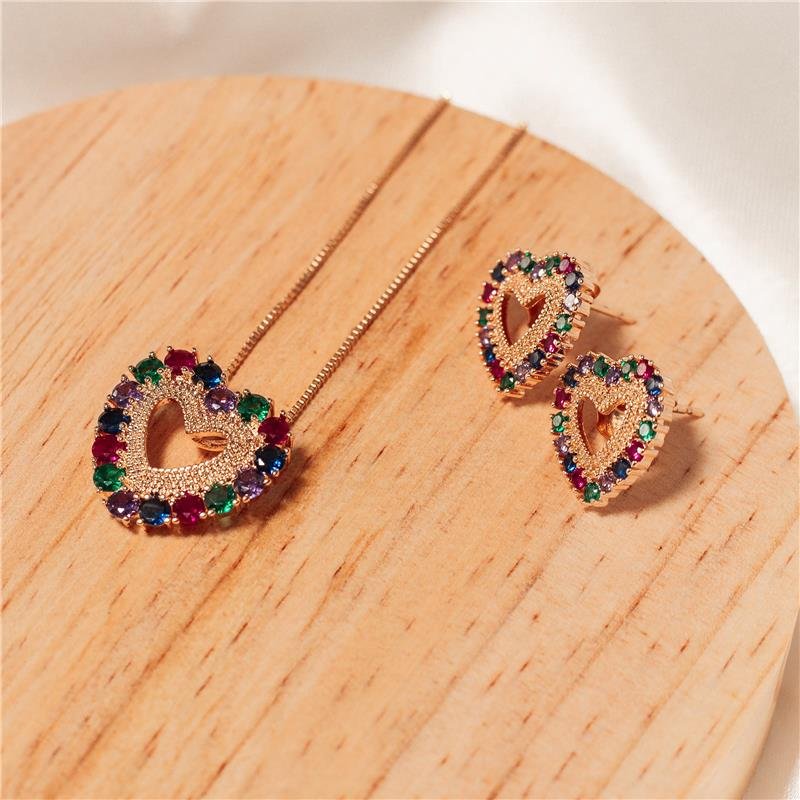 CONJUNTO PEDRAS COLORIDAS BANHADO A OURO 18K
