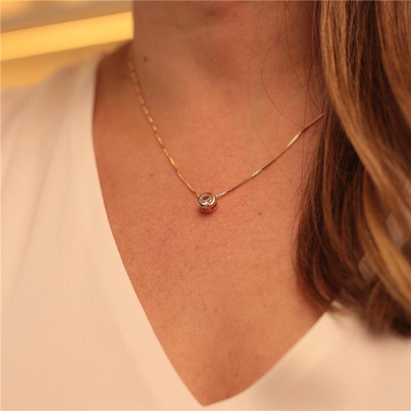 CONJUNTO SOFIA BRINCO E COLAR PONTO DE LUZ ZIRCÔNIA MÉDIO BANHADO A OURO 18K