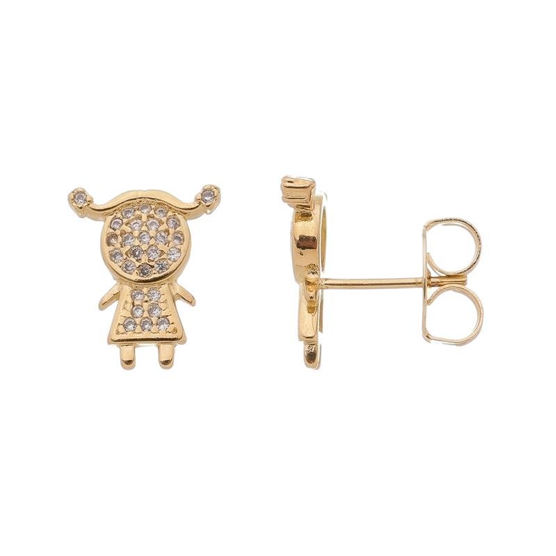 BRINCO MENINA CRAVEJADO COM ZIRCÔNIA BANHADO A OURO 18K