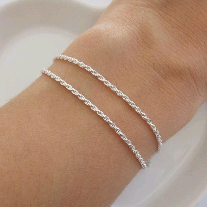 PULSEIRA COM DESIGN CORDÃO BAIANO 2MM BANHADO A PRATA