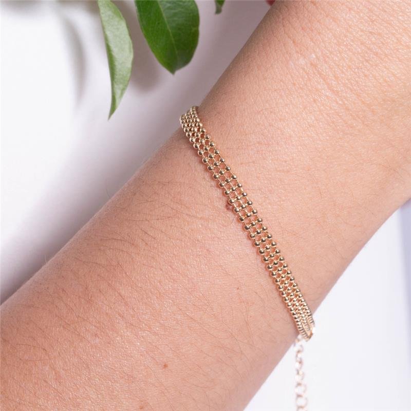 PULSEIRA NINA TRÊS FIOS DE BOLINHAS BANHADO A OURO 18K
